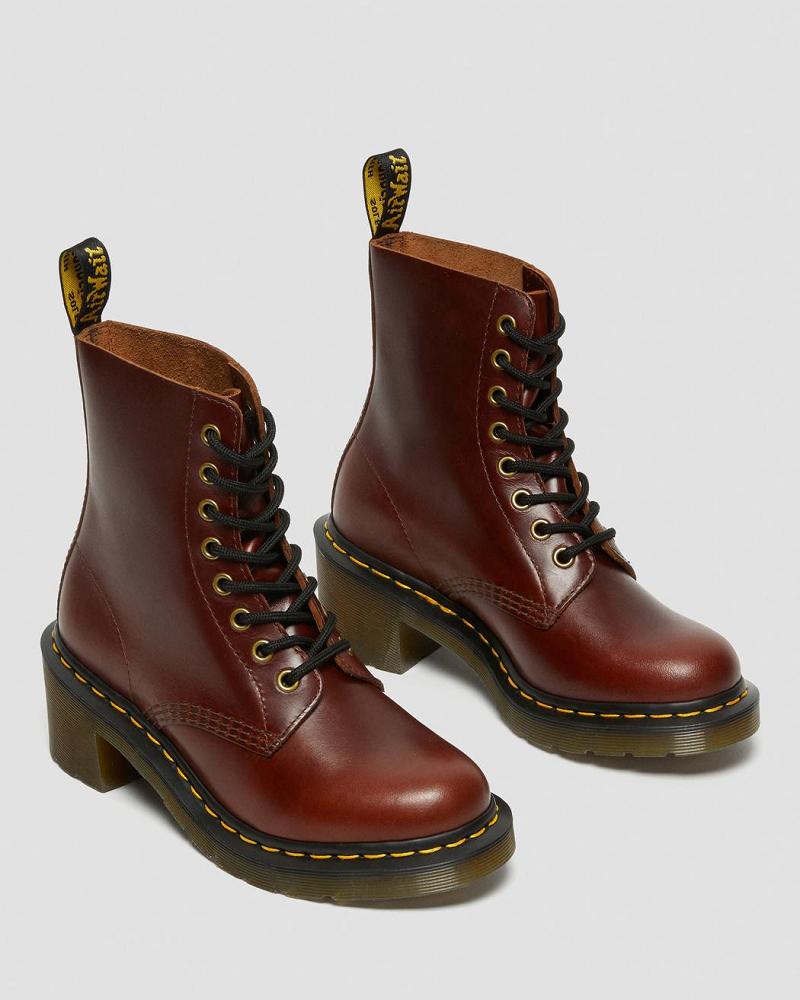 Botas de Tacon Dr Martens Clemency Cuero Tacón Mujer Marrom | MX 631YXF